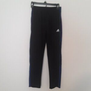 Adidas Boys size large 14/16 black w/ dark blue side stripes, drawstring,